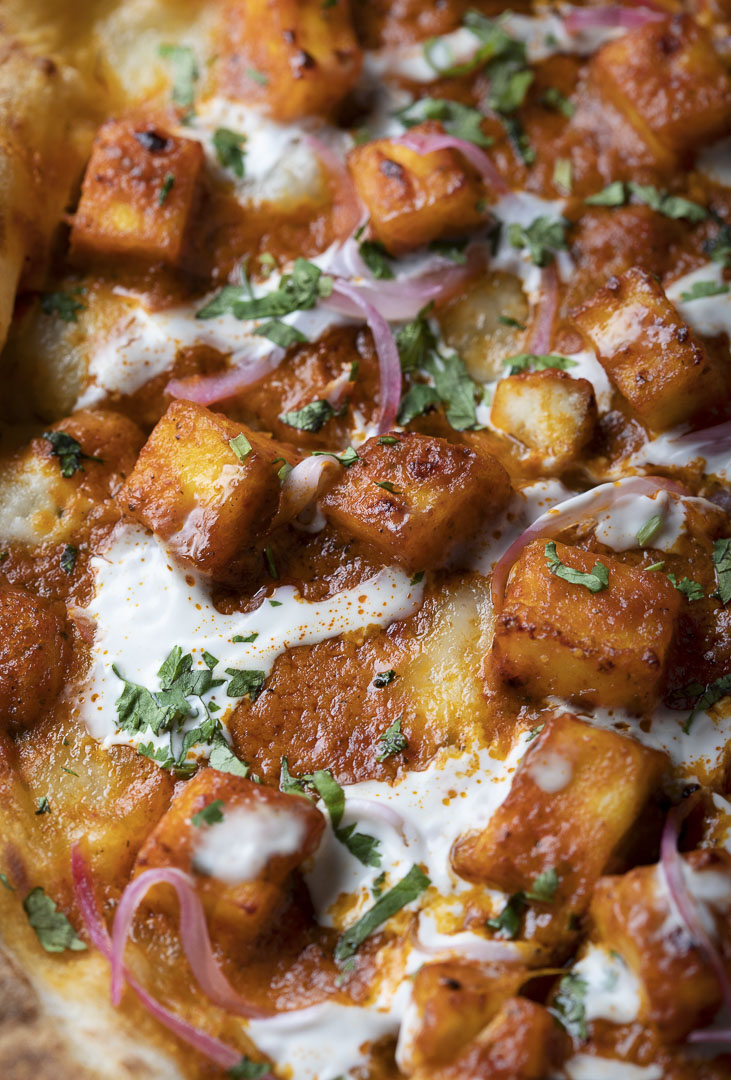 Fresh paneer pizza closeup